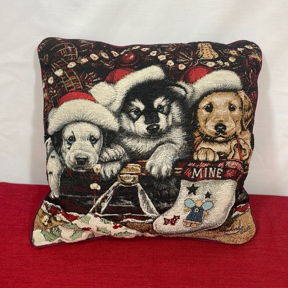 Puppy Tapestry Holiday Throw Pillow - Picture 1 of 4